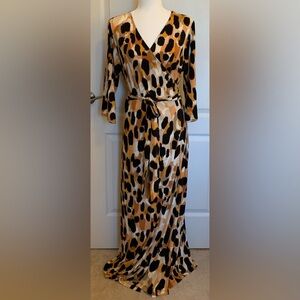 NWOT - Jessica London - Leopard Print Stretch Knit Wrap Maxi Dress - 18 W